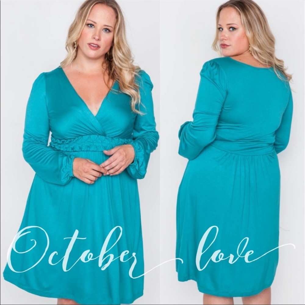 Turquoise V-Neck Dress - Picture 3 of 3